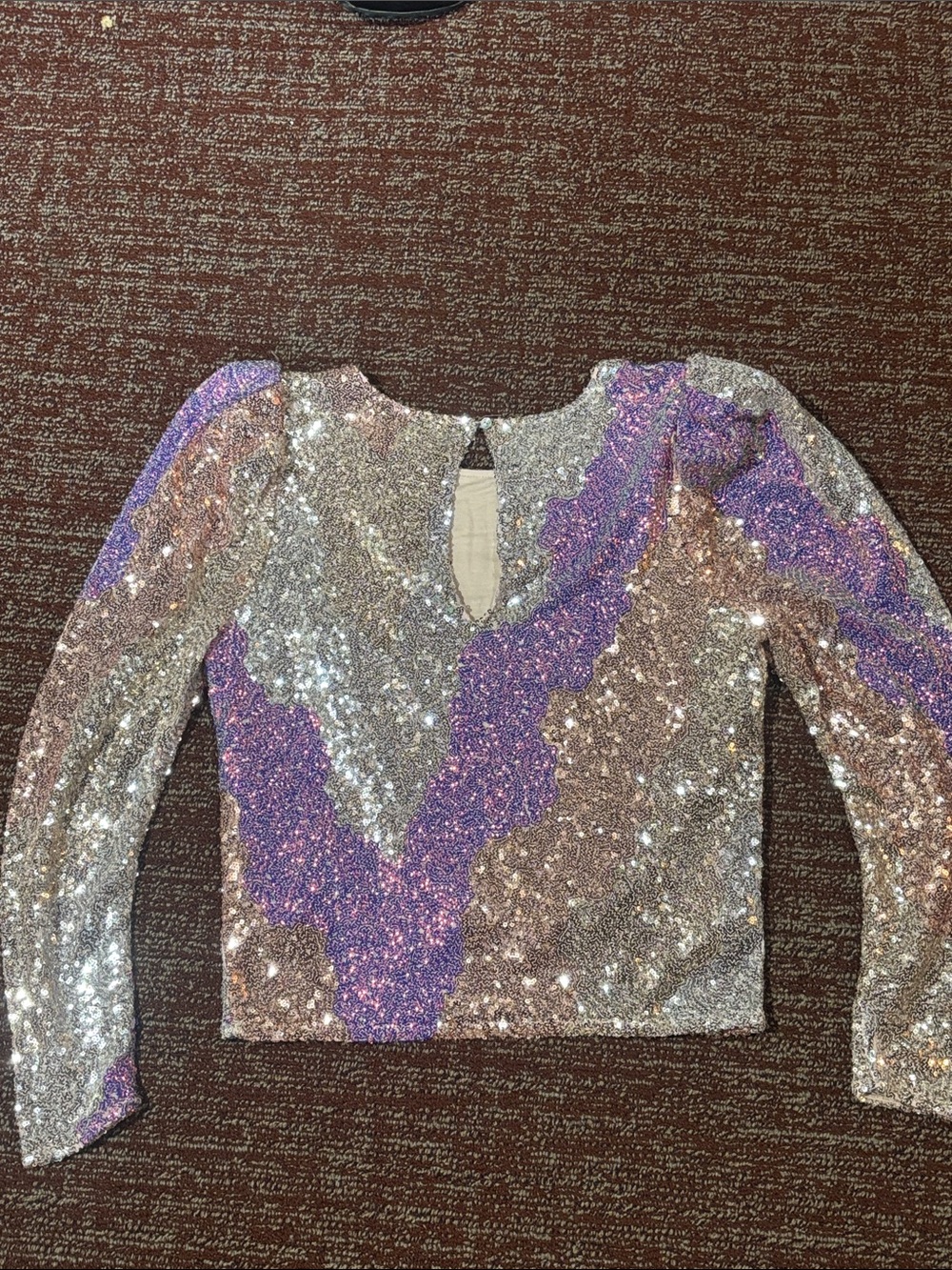 Anthropologie Saltwater luxe long sleeve statement sleeve metallic sequin crop S - Picture 14 of 16